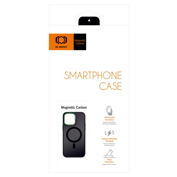 Tel Protect Magnetic Carbon Case for Iphone 14 Black-green