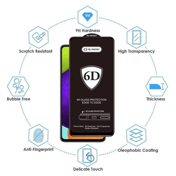 Tel Protect Full Glue 6D Tempered Glass for SAMSUNG GALAXY A52/A52S Black