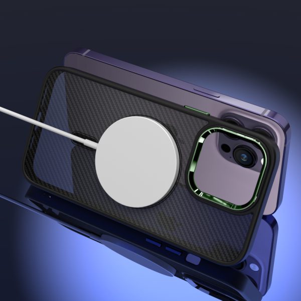 Tel Protect Magnetic Carbon Case for Iphone 15 Black-green