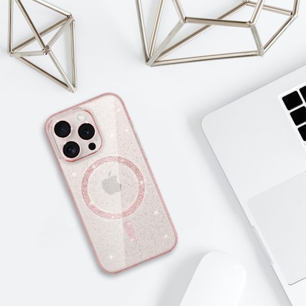 Glitter Magsafe Case for Iphone 14 Pro Max pink clear