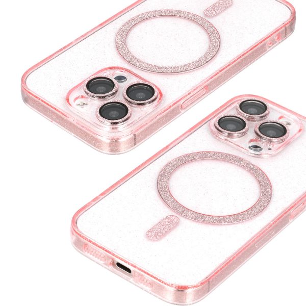 Glitter Magsafe Case for Iphone 15 Pro Max pink clear