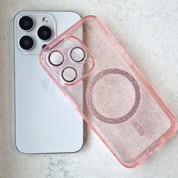 Glitter Magsafe Case for Iphone 15 Pro Max pink clear