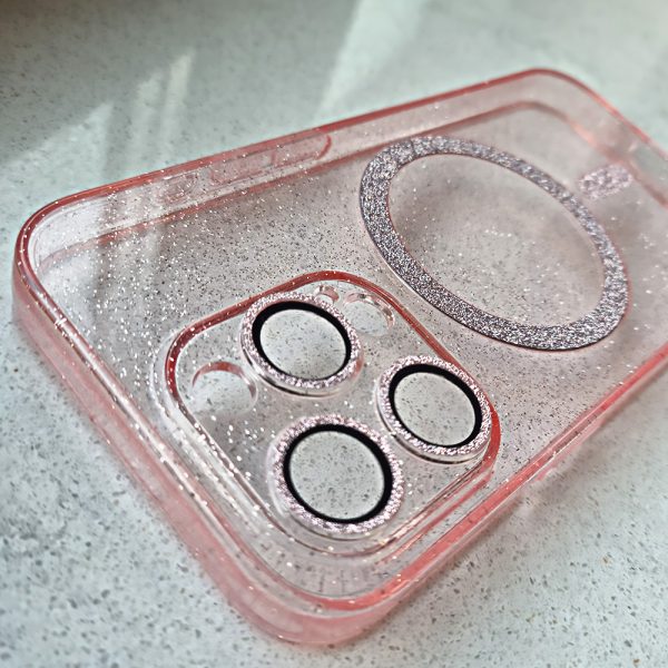 Glitter Magsafe Case for Iphone 15 Pro Max pink clear