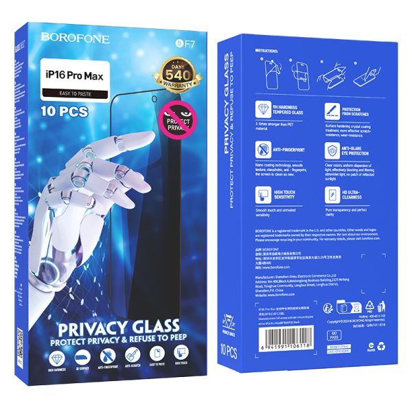 Borofone Tempered glass BF7 Diamond Armor Full Screen Anti-spy for Iphone 16 Pro Max