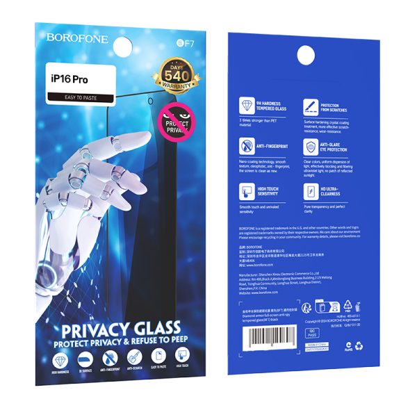 Borofone Tempered glass BF7 Diamond Armor Full Screen Anti-spy for Iphone 16 Pro