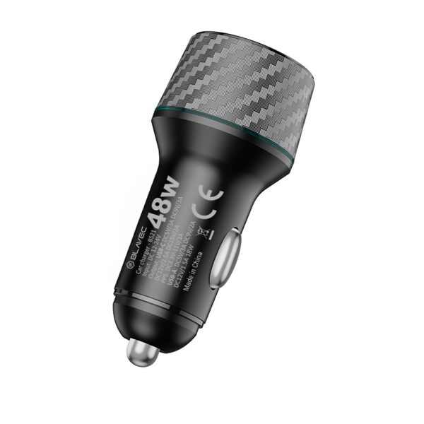Blavec Car charger BS-21 Carbon - Type C + USB - PD 48W 3A (CCBS21C-CUB48) black