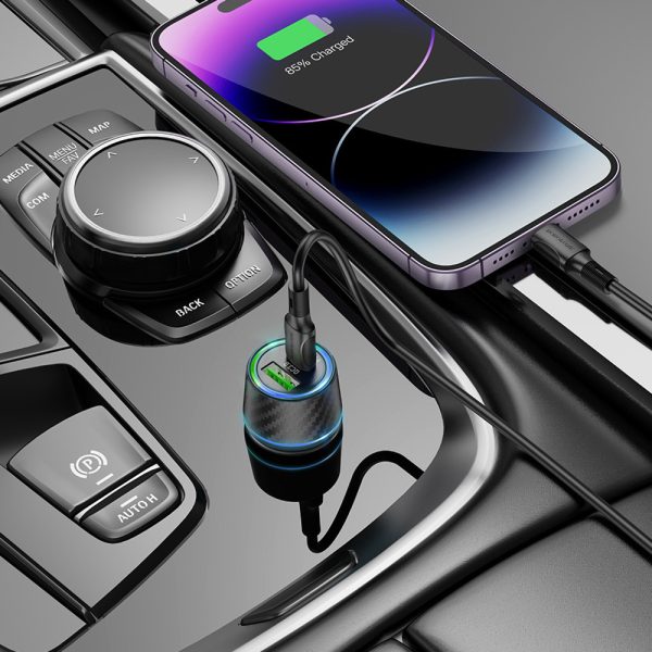 Blavec Car charger BS-21 Carbon - Type C + USB - PD 48W 3A (CCBS21C-CUB48) black