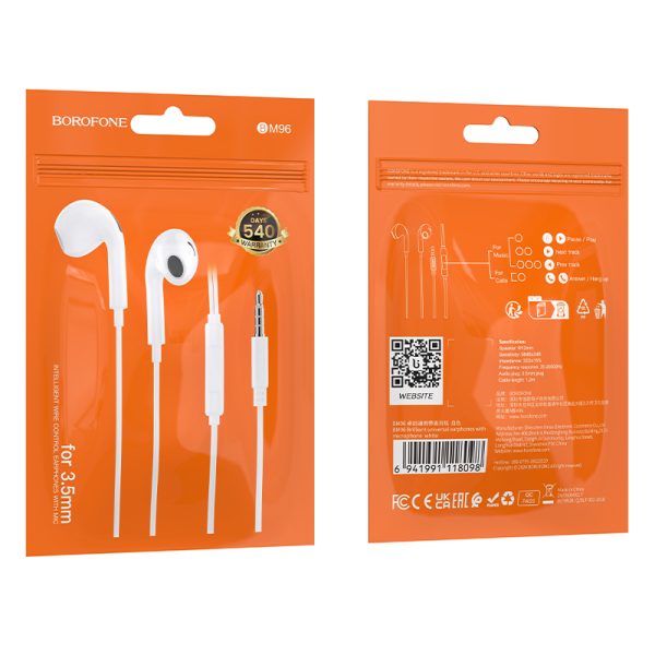 Borofone Earphones BM96 Brilliant with microphone white
