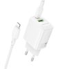 Borofone Wall charger BN29 Fuente - USB + Type C - QC 3.0 PD 30W with Type C to Lightning cable white