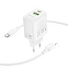 Borofone Wall charger BN29 Fuente - USB + Type C - QC 3.0 PD 30W with Type C to Lightning cable white
