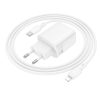Borofone Wall charger BN29 Fuente - USB + Type C - QC 3.0 PD 30W with Type C to Lightning cable white