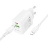Borofone Wall charger BN29 Fuente - USB + Type C - QC 3.0 PD 30W with Type C to Lightning cable white
