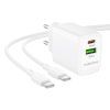 Borofone Wall charger BN29 Fuente - USB + Type C - QC 3.0 PD 30W with Type C to Type C cable white