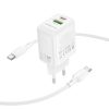 Borofone Wall charger BN29 Fuente - USB + Type C - QC 3.0 PD 30W with Type C to Type C cable white