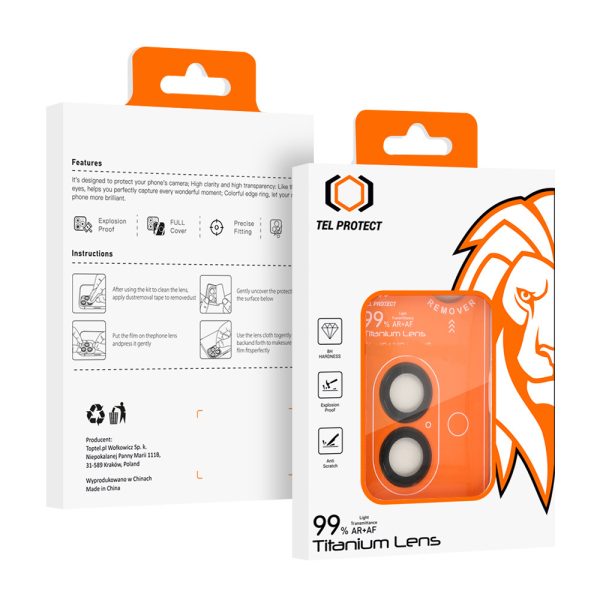 Tempered glass Tel Protect Titanium Lens 99% AR on camera for Iphone 16/16 Plus black