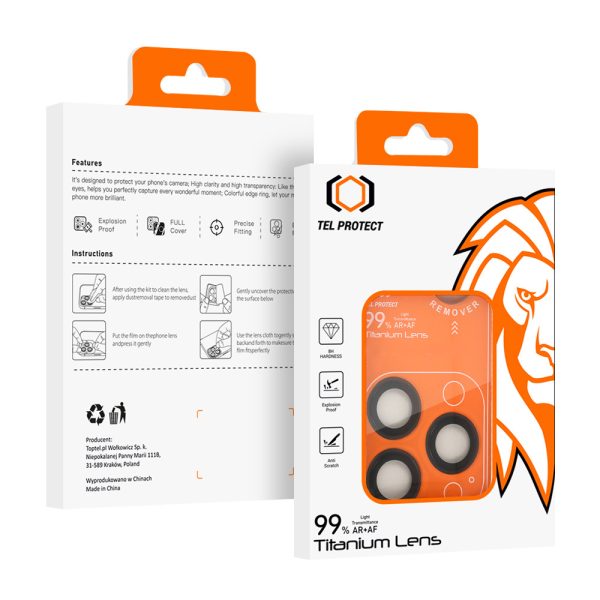 Tempered glass Tel Protect Titanium Lens 99% AR on camera for Iphone 16 Pro/16 Pro Max black