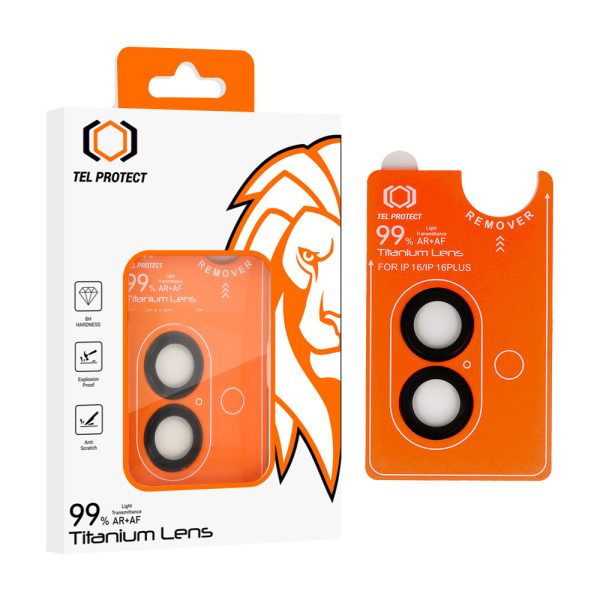 Tempered glass Tel Protect Titanium Lens 99% AR on camera for Iphone 16/16 Plus black