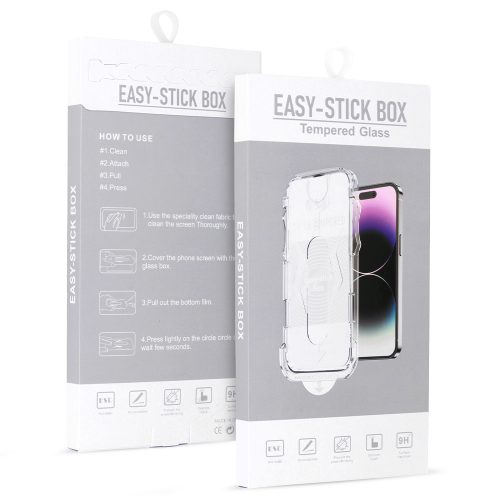Tempered Glass Full Glue Easy-Stick Box for IPHONE 13/13 PRO/14/16E BLACK