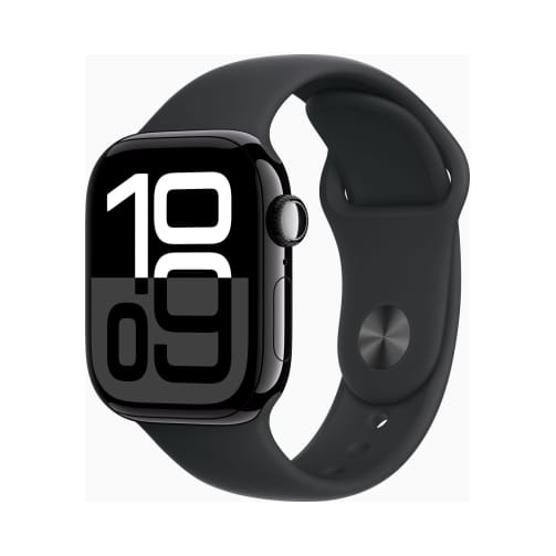 Apple Watch (Series 10 2024) Gps 42mm Aluminium Jet Black Case με Sport Band S/M Black EU