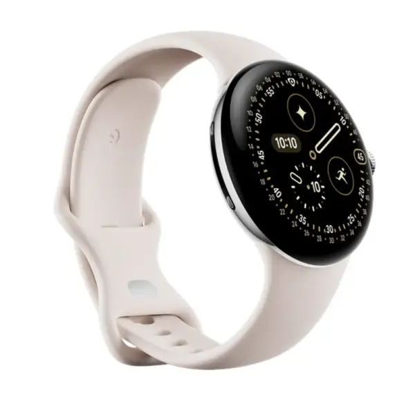 pixel watch 4 silver (2) Google Pixel Watch 4 45mm Silver (Beige Strap)