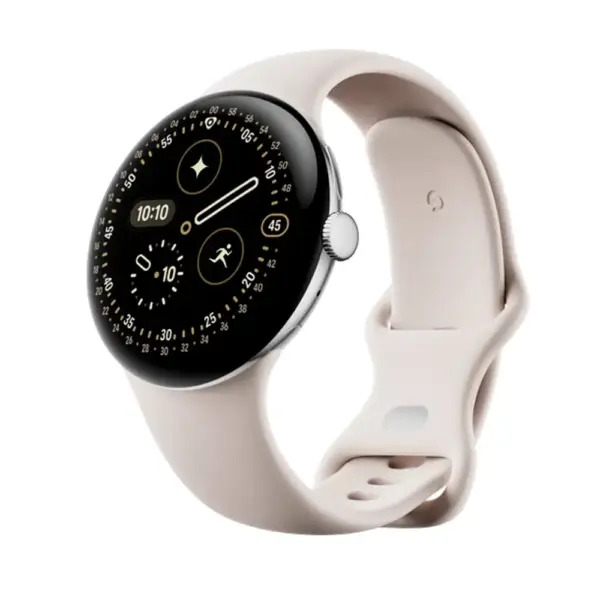 pixel watch 4 silver (3) Google Pixel Watch 4 45mm Silver (Beige Strap)