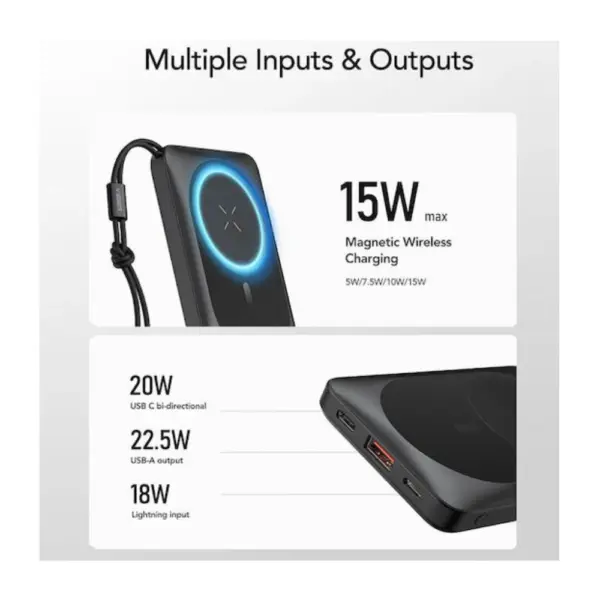 veger w1151 (4) Power Bank Veger MagOn Magnetic 10000mAh 20W με Θύρα USB-A και Θύρα USB-C PD / QC 3.0 Black