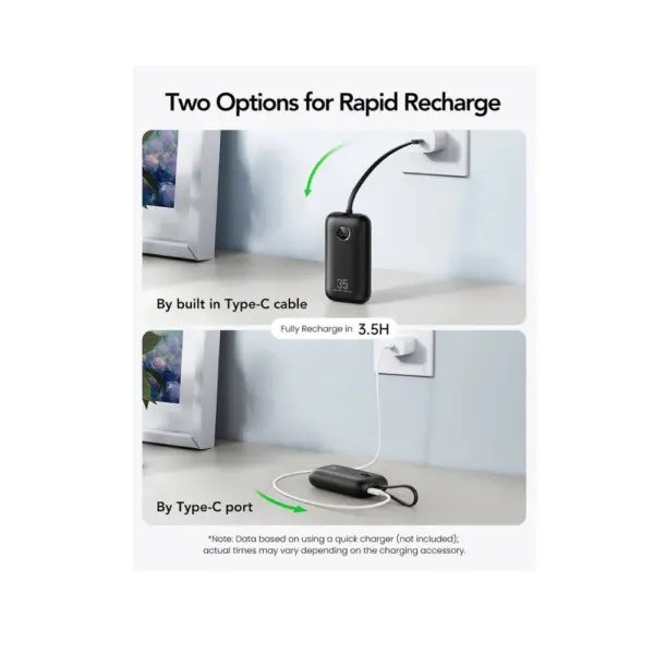 Power Bank Veger K1 10000mAh 35W PD Digital Display  With Built In Lightning & USB-C Cable Black