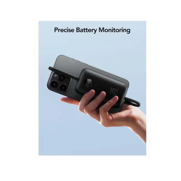 Power Bank Veger K1 10000mAh 35W PD Digital Display  With Built In Lightning & USB-C Cable Black