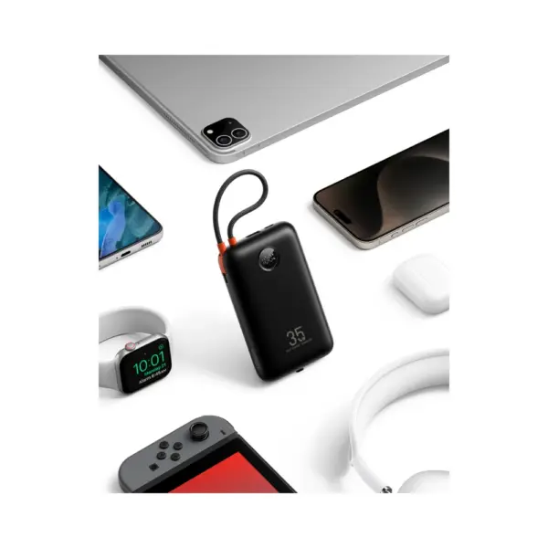 Power Bank Veger K2 20000mAh 35W PD Digital Display  With Built In Lightning & USB-C Cable Black