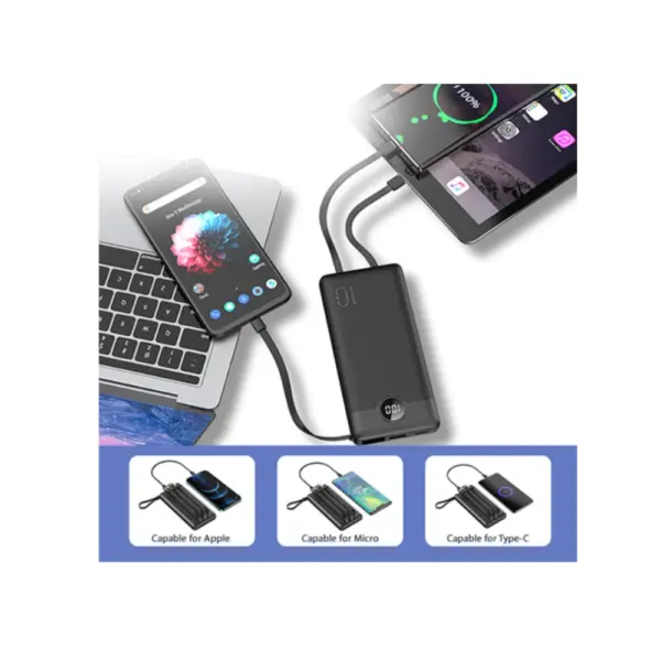 Power Bank VEGER C10 W1116 10000mAh Build in 4 Cables Usb C Lightning